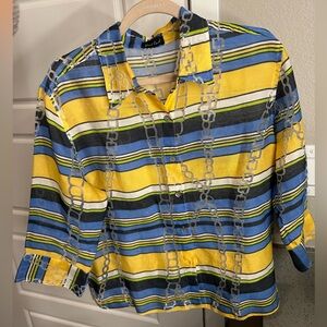 West End Striped Yellow and Blue Button-Up Shirt Size Medium
